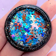 Iridescent Star Confetti | Aurora Borealis Glitter Sprinkles | Glittery Embellishments for UV Resin Art (AB Red, Teal and Silver / 3mm to 6mm / 2g)