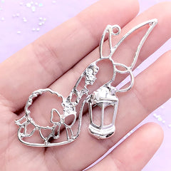 CLEARANCE Kawaii Fairy High Heel Open Back Bezel Charm for UV Resin Filling | Fairytale Deco Frame | Resin Craft Supplies (1 piece / Silver / 56mm x 43mm)