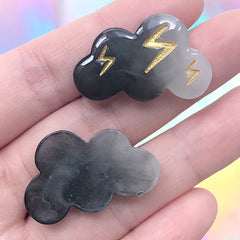 Black Thunder Cloud Cabochons | Thunderstorm Embellishments | Decoden Resin Cabochon Supplies (3 pcs / 31mm x 20mm)