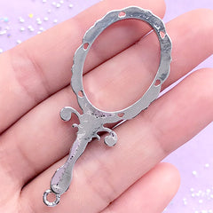 Victorian Mirror Open Bezel Charm | Kawaii Deco Frame for UV Resin Filling | Lolita Jewelry DIY (1 piece / Silver / 24mm x 57mm)