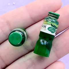 3D Miniature Korean Beverage Bottle | 1:6 Scale Dollhouse Fruit Drink | Doll House Juice | Kawaii Food Jewellery (2pcs / Green Aloe Vera / 10mm x 29mm)