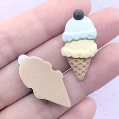 Double Scoop Ice Cream Cabochon | Kawaii Sweet Deco | Mini Food Jewelry Supplies | Decoden Phone Case DIY (2 pcs / Blue Yellow / 15mm x 29mm)