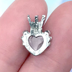Crown Heart Nail Charm with Faux Gemstone | Royal Embellishment for Nail Decoration | Kawaii Resin Craft Supplies (1 piece / Silver / 10mm x 13mm)