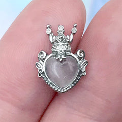 Crown Heart Nail Charm with Faux Gemstone | Royal Embellishment for Nail Decoration | Kawaii Resin Craft Supplies (1 piece / Silver / 10mm x 13mm)