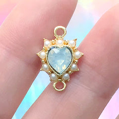 Heart Rhinestone Connector Charm with Pearls | Magical Girl Pendant | Kawaii Jewelry Making (1 piece / Gold / 12mm x 17mm)