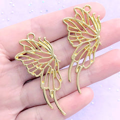Half Butterfly Open Bezel Pendant for UV Resin Filling | Insect Charm | Kawaii Resin Jewelry Making (2 pcs / Gold / 24mm x 52mm)
