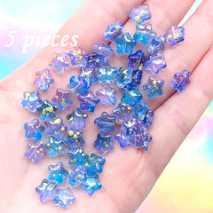Galaxy Gradient Star Glass Beads | Small Bead for Jewelry Making | Kawaii Craft Supplies (Purple Blue Gold / 5 pcs / 8mm)