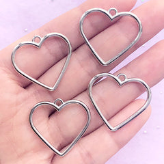 Heart Outline Charm | Open Bezel Pendant for UV Resin Filling | Cute Deco Frame | Kawaii Resin Jewelry DIY (4 pcs / Silver / 27mm x 25mm)