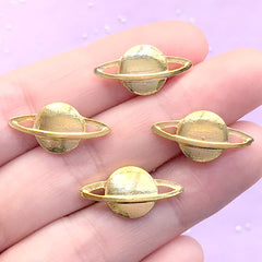 Planet Saturn Embellishments for Resin Craft | Astronomy Resin Inclusions | Kawaii Jewellery Supplies (4 pcs / Gold / 21mm x 10mm)