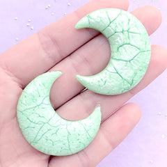 CLEARANCE Marble Moon Cabochon with Cracked Pattern | Decoden Embellishment | Kawaii Phone Case Decoration (2 pcs / Green / 33mm x 39mm)