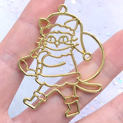 Cat Santa Claus Open Bezel Charm | Christmas Deco Frame for UV Resin Filling | Kawaii Resin Jewelry DIY (1 piece / Gold / 39mm x 50mm)