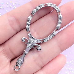 Victorian Mirror Open Bezel Charm | Kawaii Deco Frame for UV Resin Filling | Lolita Jewelry DIY (1 piece / Silver / 24mm x 57mm)