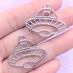 Flying Saucer Open Bezel Pendant for UV Resin Filling | UFO Deco Frame | Sci Fi Jewellery Supplies (2 pcs / Silver / 30mm x 25mm)