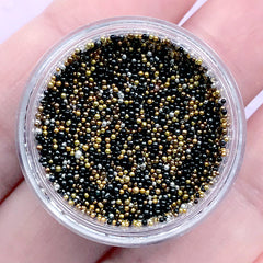 Micro Bead Mix | Fake Sugar Pearl Toppings for Dollhouse Miniature Food Craft | Nail Art Deco | Resin Inclusions (Black Gold Silver / 3g)
