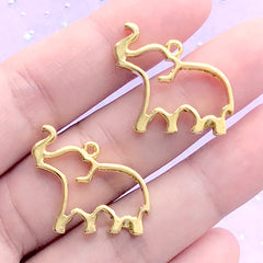 Elephant Open Bezel Pendant for UV Resin Craft | Small Animal Deco Frame | Kawaii Jewellery Supplies (2 pcs / Gold / 23mm x 21mm)