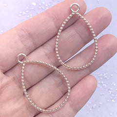 Teardrop Open Bezel with Beaded Border | Geometric Deco Frame for UV Resin Filling | Geometry Jewelry Making (2 pcs / Rose Gold / 24mm x 37mm)