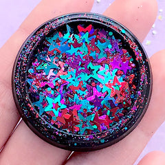 Star Confetti Mix | AB Glitter Sprinkles | Iridescent Embellishments | Kawaii UV Resin Craft Supplies (AB Red, Teal and Purple / 3mm to 6mm / 2g)