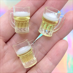 3D Miniature Beer Cabochons | Dollhouse Beverage Supplies | Doll Drinks | Kitsch Jewelry Supplies (3 pcs / 14mm x 20mm)