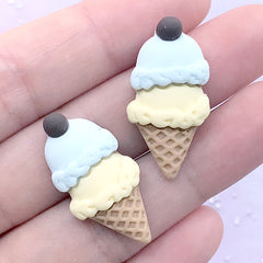 Double Scoop Ice Cream Cabochon | Kawaii Sweet Deco | Mini Food Jewelry Supplies | Decoden Phone Case DIY (2 pcs / Blue Yellow / 15mm x 29mm)