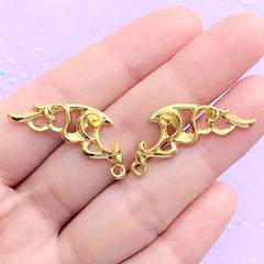 Magical Wings Open Bezel Charm | Kawaii Magical Girl UV Resin Jewelry DIY | Mahou Kei Deco Frame (2 pcs / Gold / 18mm x 29mm)