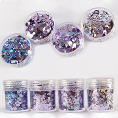 Iridescent Hexagon Glitter in AB Purple (4 pcs) | Chunky Confetti Sprinkles | Glittery Embellishments for Resin Art Decoration | Nail Design (1-3mm)