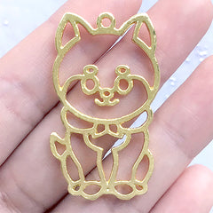 Akita Inu Open Bezel for UV Resin Jewelry Making | Kawaii Dog Deco Frame | Shiba Inu Charm (1 piece / Gold / 26mm x 43mm)