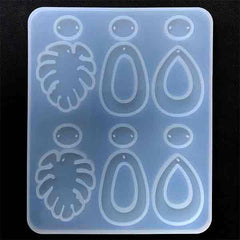 Monstera Leaf and Retro Dangle Earrings Silicone Mold (12 Cavity) | Epoxy Resin Jewelry Making | Clear Mould for UV Resin