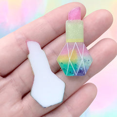 Rainbow Gradient Lipstick Cabochons with Glitter | Kawaii Beauty Embellishment | Phone Case Decoden Supplies (2 pcs / 21mm x 39mm)