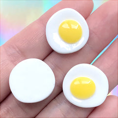 Fried Egg Cabochons | Dollhouse Food Cabochon | Miniature Breakfast Embellishments | Fake Food Jewelry Supplies (3 pcs / 19mm x 18mm)