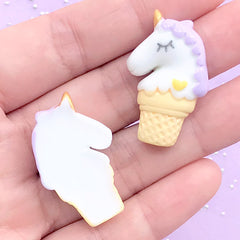 Unicorn Ice Cream Cone Cabochons | Sugar Cookie Decoden Cabochon | Sweet Deco | Kawaii Resin Embellishments (2 pcs / Purple / 20mm x 31mm)