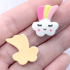 Rainbow and Cloud Sugar Cookie Cabochons | Kawaii Resin Decoden Pieces | Fake Sweets Jewelry DIY (3 pcs / 18mm x 21mm)