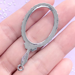 Lolita Mirror Open Bezel Pendant | Handheld Mirror Deco Frame for UV Resin Crafts | Kawaii Jewellery DIY (1 piece / Silver / 24mm x 51mm)