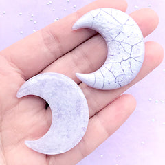 Magical Moon Cabochon with Cracked Marble Pattern | Resin Decoden Piece | Kawaii Jewelry Supplies (2 pcs / Purple / 33mm x 39mm)
