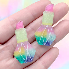 Rainbow Gradient Lipstick Cabochons with Glitter | Kawaii Beauty Embellishment | Phone Case Decoden Supplies (2 pcs / 21mm x 39mm)