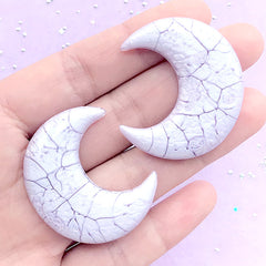 Magical Moon Cabochon with Cracked Marble Pattern | Resin Decoden Piece | Kawaii Jewelry Supplies (2 pcs / Purple / 33mm x 39mm)