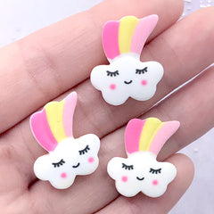 Rainbow and Cloud Sugar Cookie Cabochons | Kawaii Resin Decoden Pieces | Fake Sweets Jewelry DIY (3 pcs / 18mm x 21mm)
