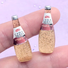 3D Dollhouse Chia Seed Drink in 1:6 Scale | Miniature Pomegranate Drink Bottle Cabochon | Doll House Beverage (2 pcs / 11mm x 32mm)