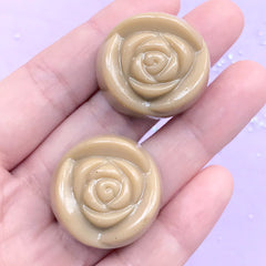 CLEARANCE Rose Chocolate Truffle Resin Cabochon | Kawaii Sweets Decoden | Fake Food Craft Supplies (2 pcs / Light Brown / 28mm x 15mm)