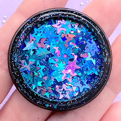 Kawaii Star Glitter Confetti Mix | Iridescent Sprinkles | Glittery Resin Inclusions | Nail Art Supplies (AB Teal, Blue and Light Purple / 3mm to 6mm / 2g)