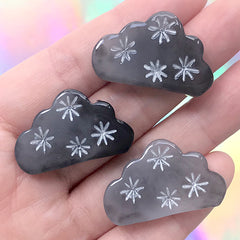 Black Snowy Cloud Cabochon | Snowstorm Weather Embellishments | Decoden Cabochons (3 pcs / 30mm x 19mm)