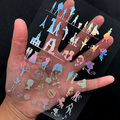 Holographic Movie Scene Clear Film Sheet for Resin Art | Holo Silhouette Embellishments for UV Resin Jewelry DIY | Epoxy Resin Inclusion