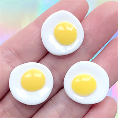 Fried Egg Cabochons | Dollhouse Food Cabochon | Miniature Breakfast Embellishments | Fake Food Jewelry Supplies (3 pcs / 19mm x 18mm)