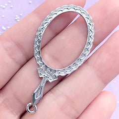 Lolita Mirror Open Bezel Pendant | Handheld Mirror Deco Frame for UV Resin Crafts | Kawaii Jewellery DIY (1 piece / Silver / 24mm x 51mm)