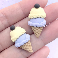 Kawaii Ice Cream Cabochons | Sweet Decoden | Fake Dessert Jewelry Making | Phone Case Decoration (2 pcs / Yellow Purple / 15mm x 29mm)
