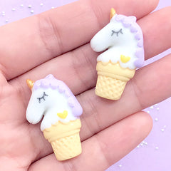 Unicorn Ice Cream Cone Cabochons | Sugar Cookie Decoden Cabochon | Sweet Deco | Kawaii Resin Embellishments (2 pcs / Purple / 20mm x 31mm)