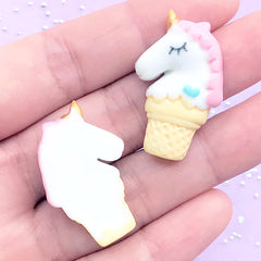 Unicorn Ice Cream Cabochon | Kawaii Decoden Supplies | Cute Resin Flatback | Slime Craft (2 pcs / Pink / 20mm x 31mm)