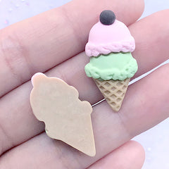 Ice Cream Decoden Cabochons | Kawaii Resin Embellishments | Fake Sweet Jewellery DIY | Phone Case Deco (2 pcs / Pink Green / 15mm x 29mm)