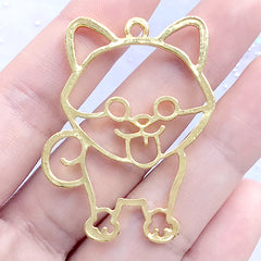 Dog Open Bezel Charm for UV Resin Jewellery DIY | Akita Inu Deco Frame | Shiba Inu Pendant (1 piece / Gold / 35mm x 45mm)