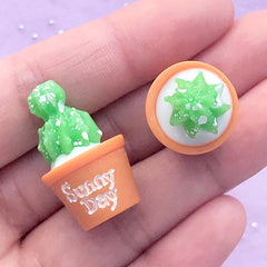3D Cactus Cabochons | Potted Plant Embellishments | Whimsical Jewelry Supplies | Resin Decoden Pieces (2 pcs / 17mm x 28mm)