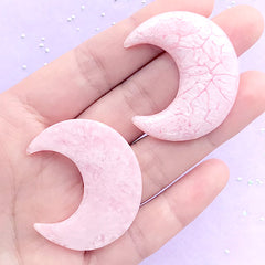 Cracked Moon Cabochon with Marble Pattern | Kawaii Embellishment | Decoden Phone Case DIY (2 pcs / Light Pink / 33mm x 39mm)